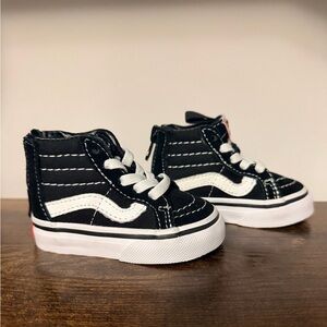 Vans black hi-top with zipper back. Size 2 infant/toddler